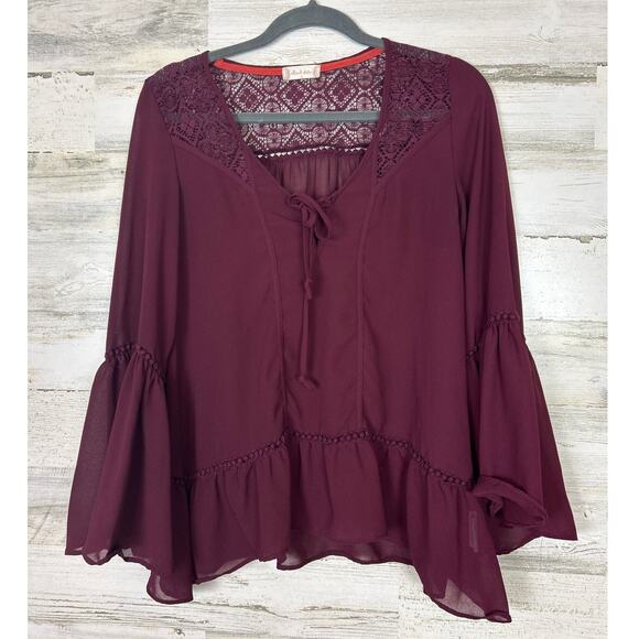Altar'd State Women's S burgundy boho lace lightweight bell sleeve top blouse - Picture 1 of 6